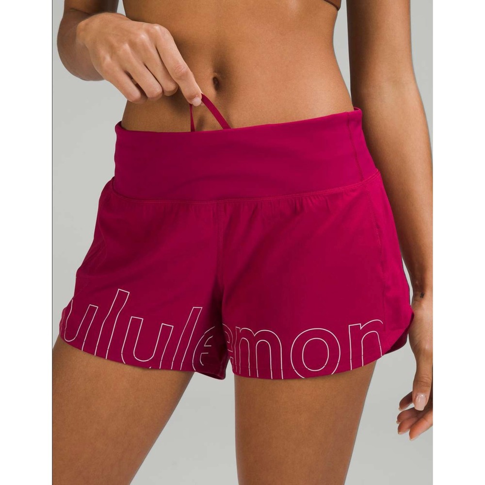 Lululemon Speed Up Mid-Rise Lined Short 4" Size 10 Pomegranate Silver Reflective